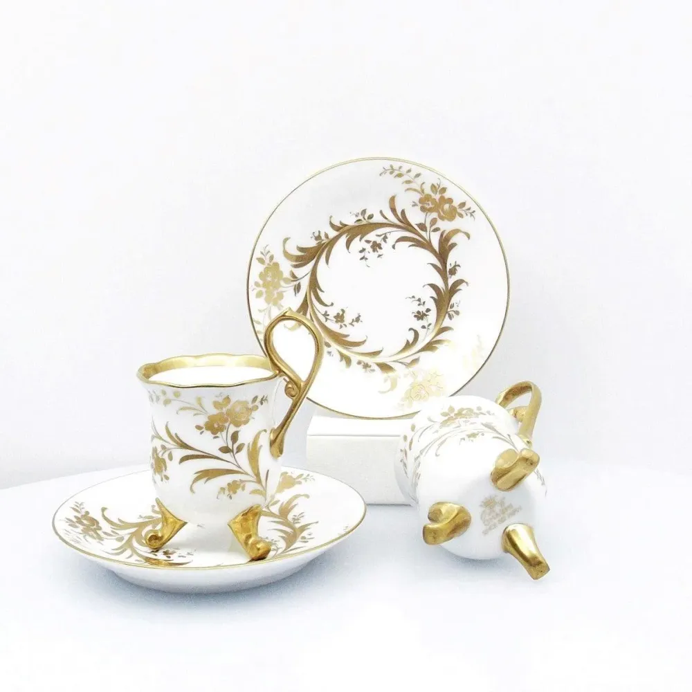 O.H.C. Ohashi sada 2 šálků na kávu s dekorem z čistého zlata z japonského porcelánu -0188