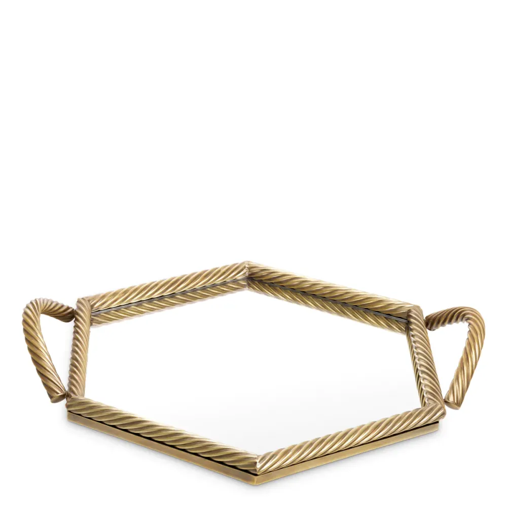 Skleněný tác SALVI HEXAGON antická mosaz