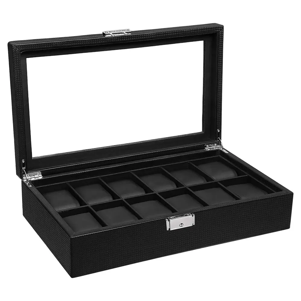 Box na hodinky s 12 přihrádkami, černý