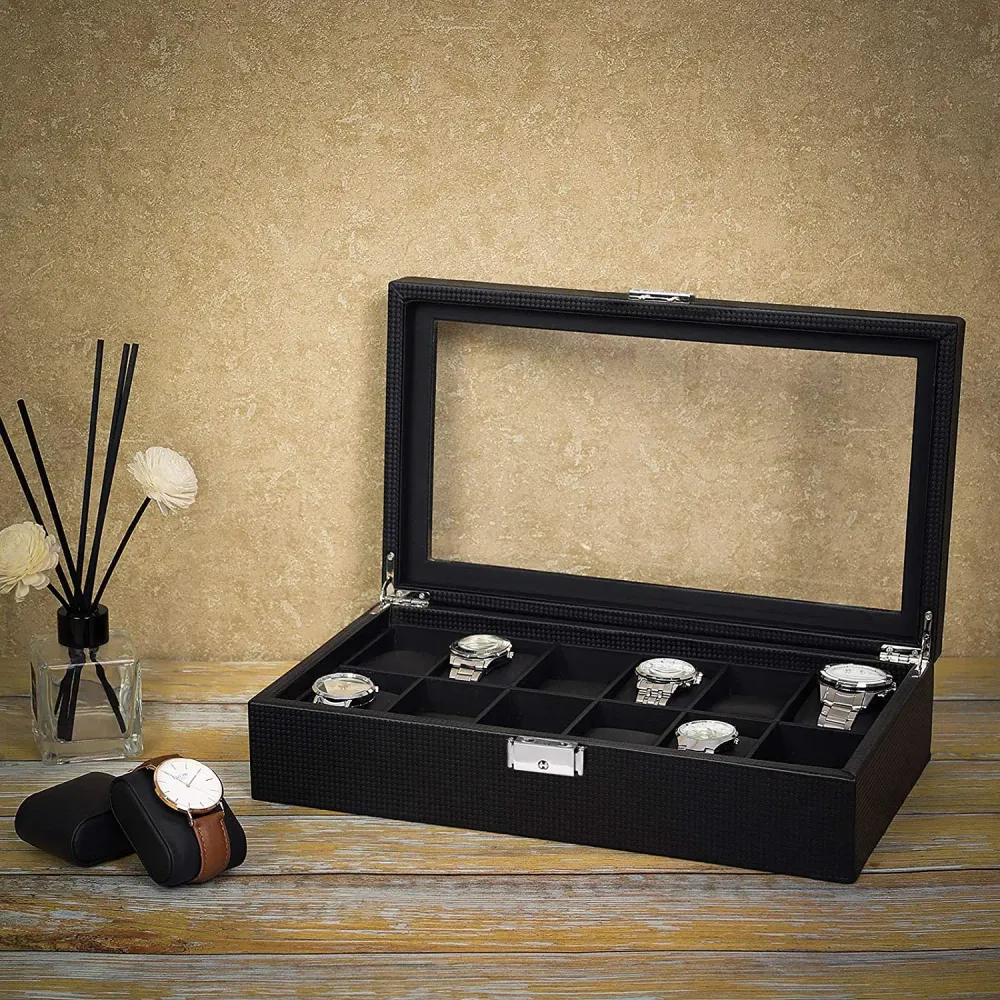 Box na hodinky s 12 přihrádkami, černý