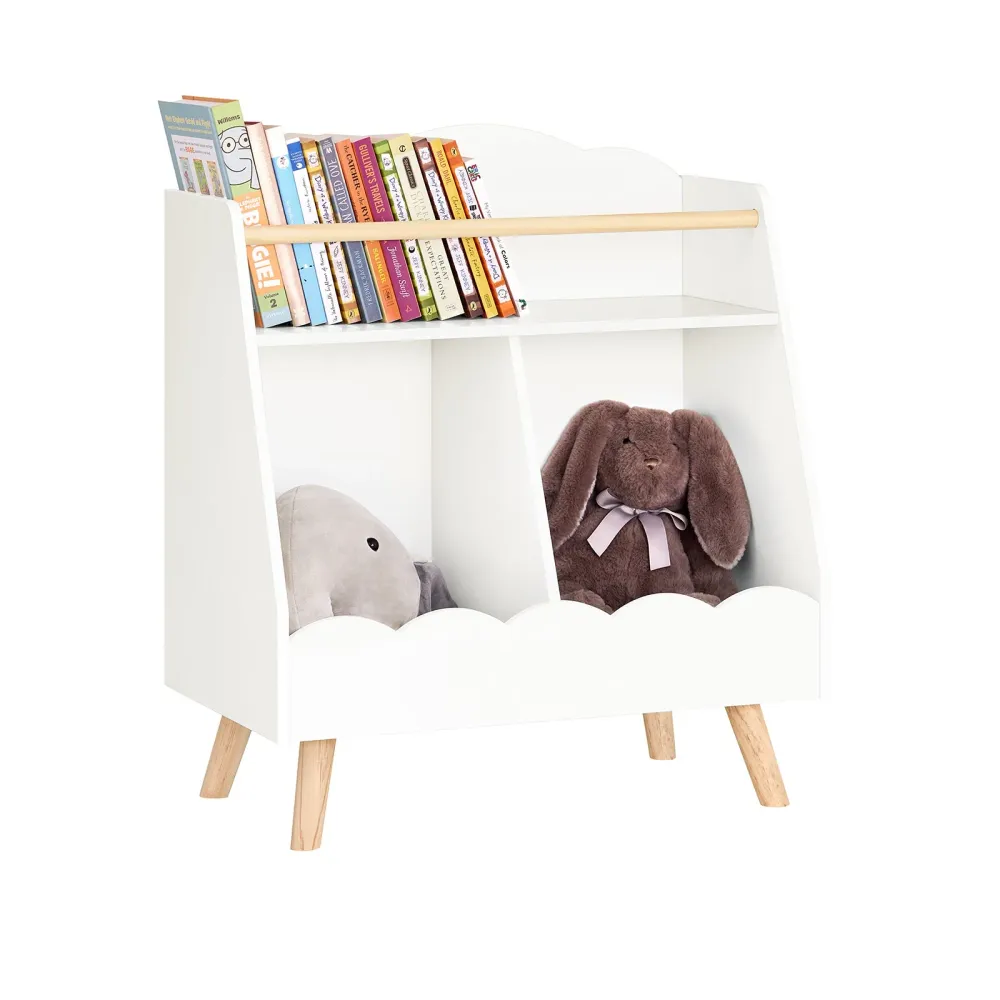 SoBuy KMB100-K-W Dětský regál se 3 přihrádkami Regál na knihy Úložný regál pro děti Montessori regál bílý WHT cca 61x71x35cm