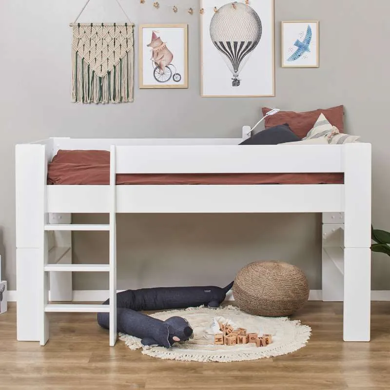 Hoppekids PURE - Vyvýšená postel - 90x200 cm - Bílá