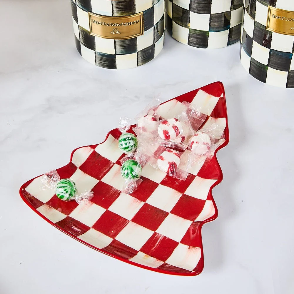 Vánoční tácek ve tvaru stromu Cherry Check od MacKenzie-Childs