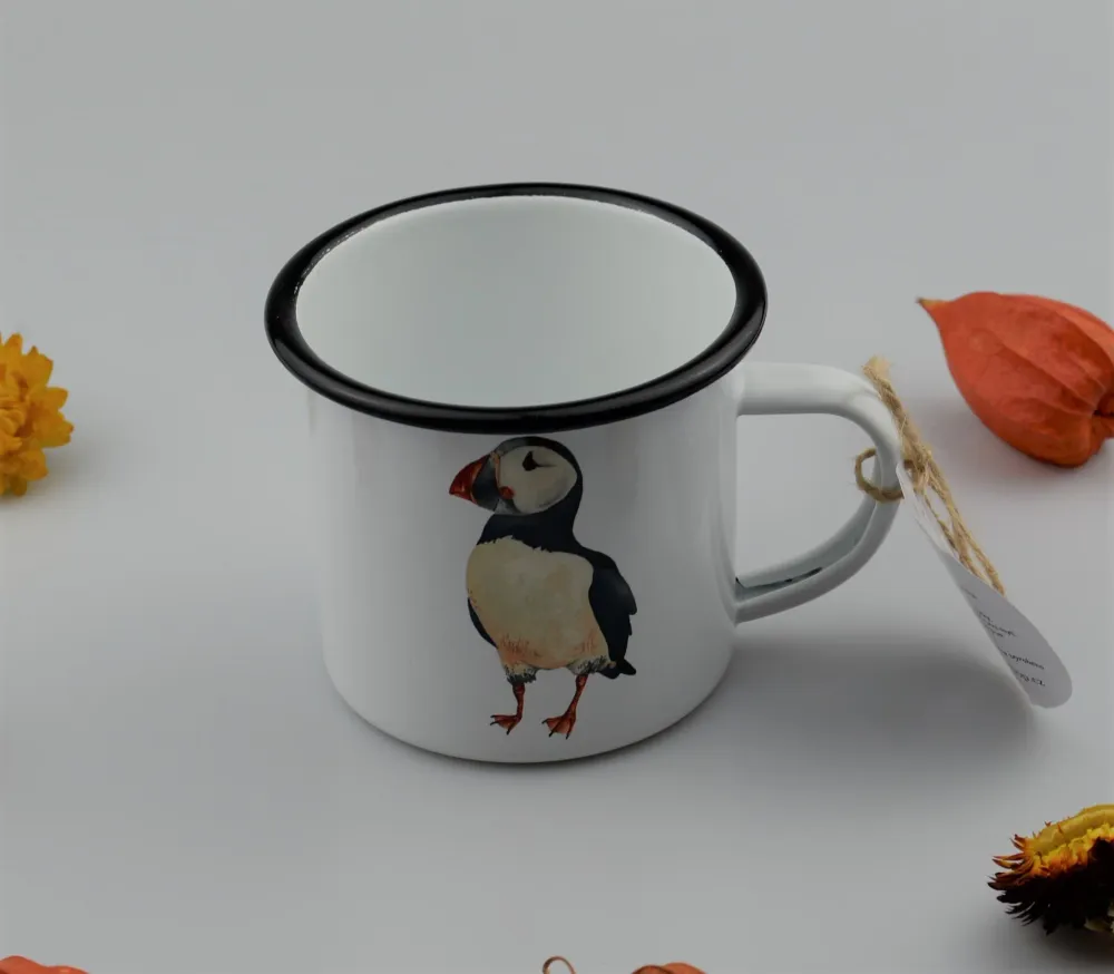 Plechový smaltovaný hrnek - Puffin