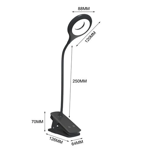 Mini bezdrátová LED čtecí lampa Wozinsky, klip + USB-C kabel - černá