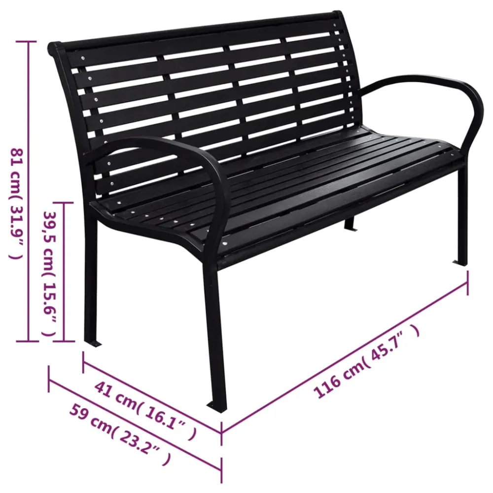 Zahradní lavice černá 116 cm ocel wpc