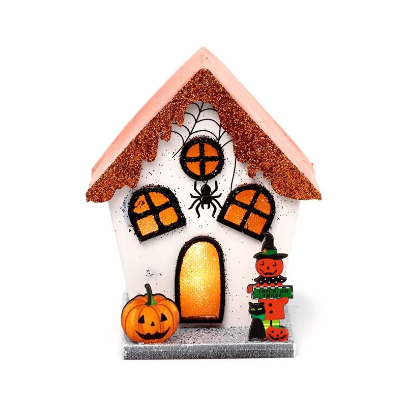 Halloween LED dekorace pavouk dýňový dům třpytky