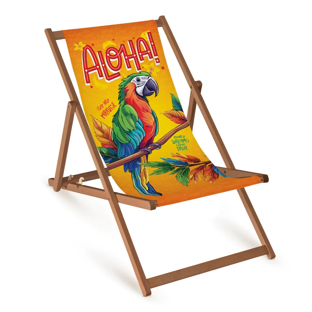 Dřevěné lehátko ALOHA PAPOUŠEK - Hnědý rám