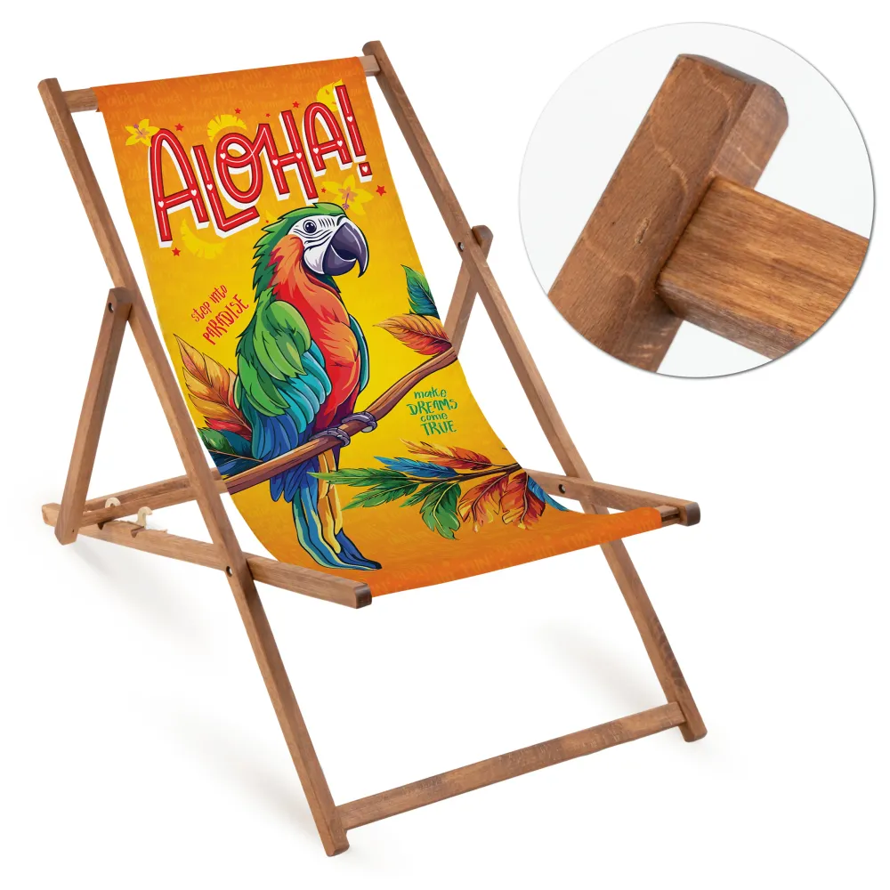 Dřevěné lehátko ALOHA PAPOUŠEK - Hnědý rám