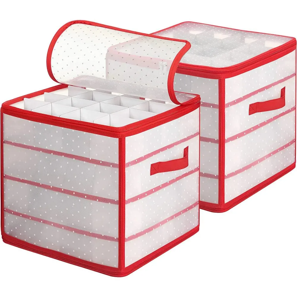Úložné boxy pro vánoční dekorace, sada 2 ks, průhledné červené