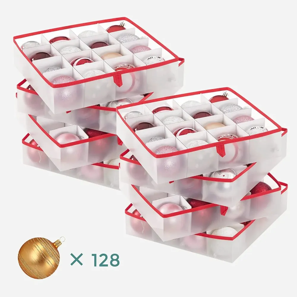 Úložné boxy pro vánoční dekorace, sada 2 ks, průhledné červené