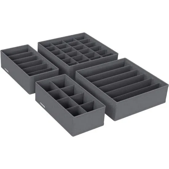 Organizér do zásuvky, skládací, sada 4 ks, šedý