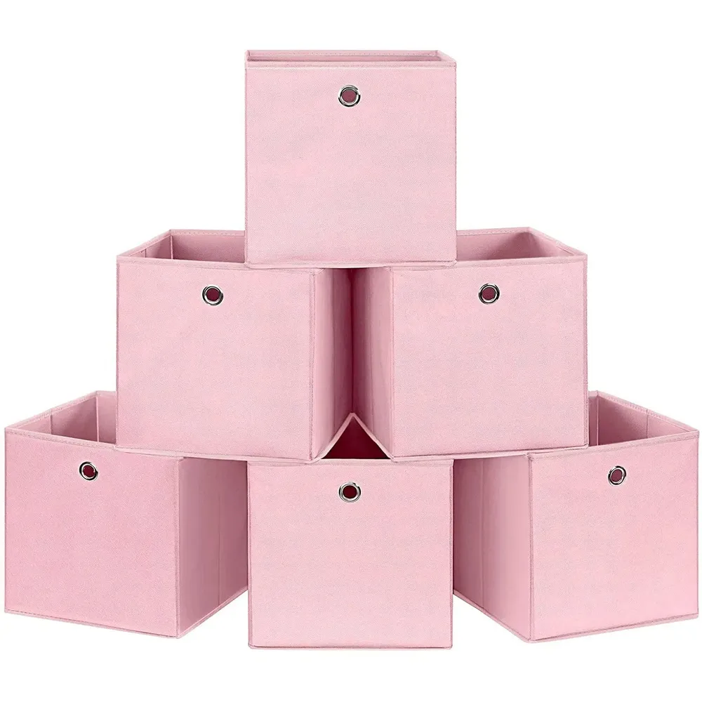 Skládací úložné boxy sada 6 ks, 30 x 30 x 30 cm, růžové