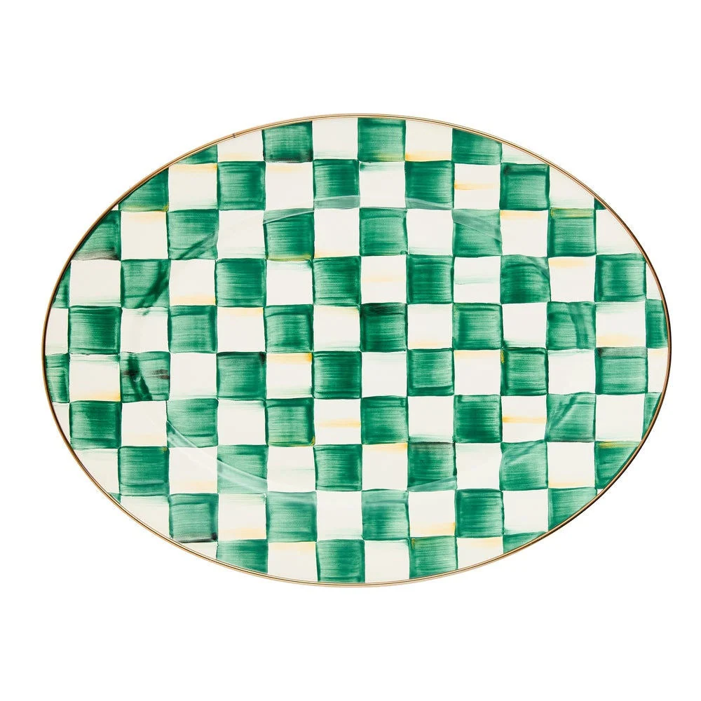 Střední oválný servírovací podnos Emerald Check od MacKenzie-Childs