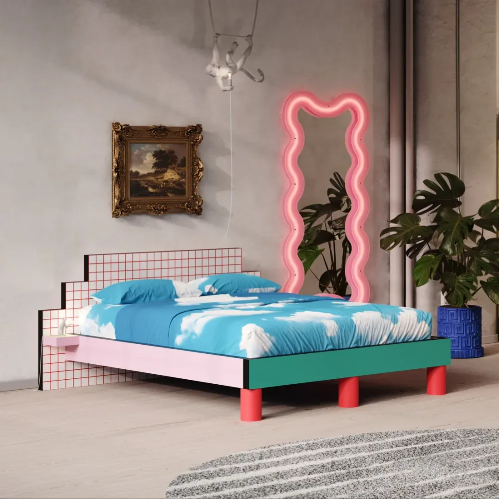 Postel SUPERBED ČERVENÁ MŘÍŽKA růžová s tyrkysovou
