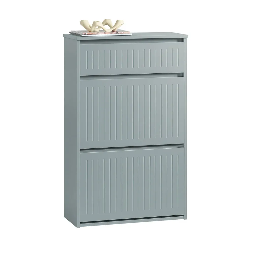 SoBuy FSR165-HG výklopník na boty se 2 klapkami botník na boty úzký botník komoda na boty světle šedá WHT cca 61x100x26cm