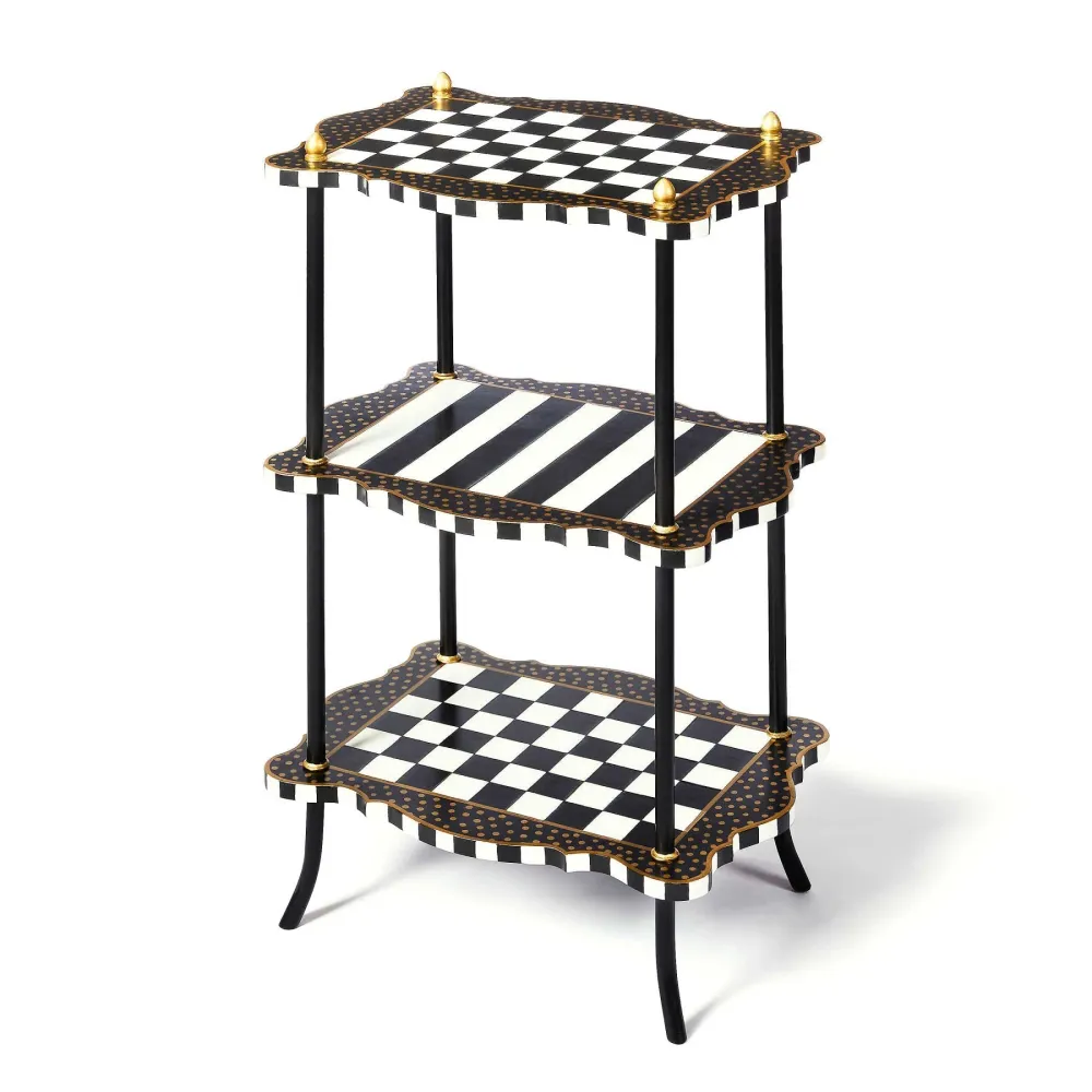 Třípatrový stolek Black & White Check and Stripe od MacKenzie-Childs