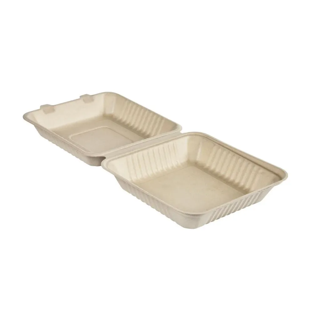 Clamshell 1200 ml - uncoated Braun Bagasse 236x231x81 | Packung (50 Stück)