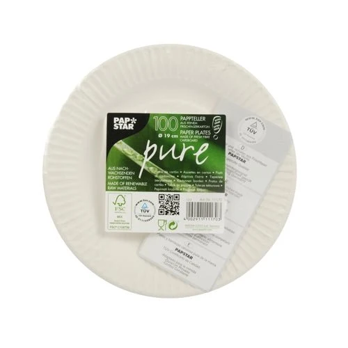 PAPSTAR 100 borden, karton "pure" rond, wit additional sterk